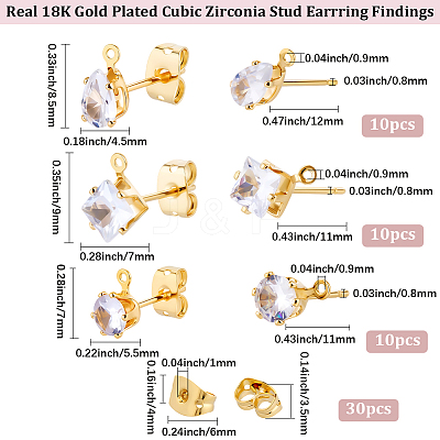 Brass Micro Pave Cubic Zirconia Stud Earring Findings KK-BBC0022-24-1