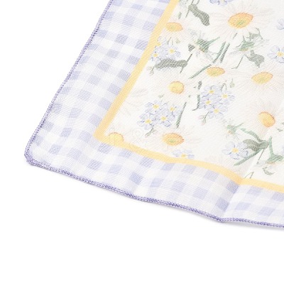 Polyester French Floral Checked Cotton Linen Square Scarf Daisy Bandana FB-CBA4B8E-01-1
