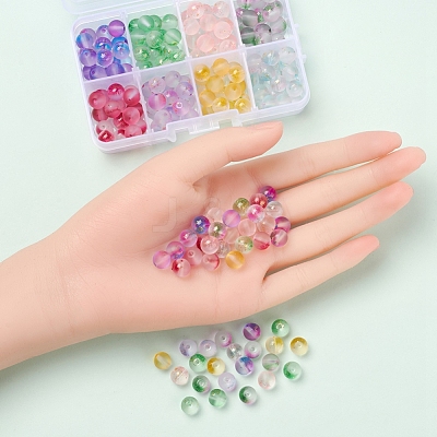 176Pcs 8 Colors Frosted Spray Painted Glass Beads GLAA-YW0001-38-1