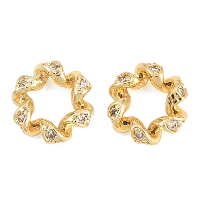 Twist Brass Clear Cubic Zirconia European Beads KK-B186-08G-1