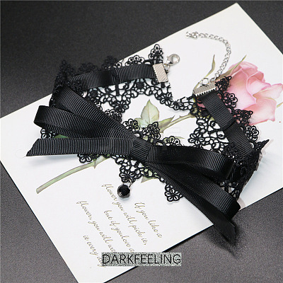 Polyester Flower Lace Bowknot Choker Necklaces for Women FS-WGE4196-01-1