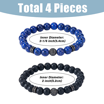 4Pcs 4 Style Natural Lapis Lazuli & Glass Beaded Stretch Bracelets Set BJEW-FI0001-56-1