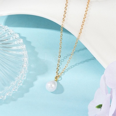 304 Stainless Steel & Plastic Pearl Teardrop Pendant Necklaces NJEW-JN05219-1