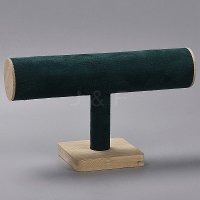Faux Suede T-Shaped Bar Bracelet Display Stands with Wooden Base AJEW-WH0471-148A-1