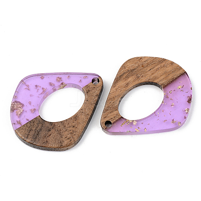 Transparent Resin & Walnut Wood Pendants X-RESI-S389-016A-B01-1