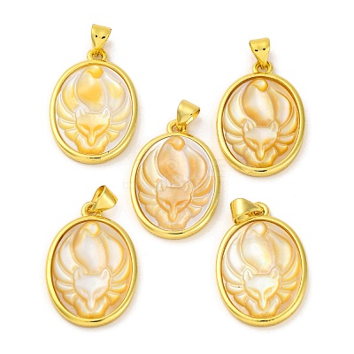 Natural Yellow Shell Carved Nine Tailed Fox Pendants KK-D537-08G-01-1