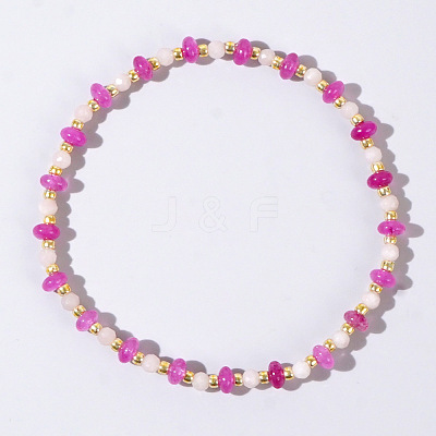 Beach Vacation Style Natuarl Rose Quartz & Dyed White Jade Beaded Stretch Bracelet Women RO9590-7-1