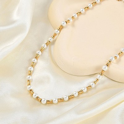 Ion Plating(IP) 304 Stainless Steel & Plastic Pearl Beaded Necklaces for Women NJEW-M078-10G-1