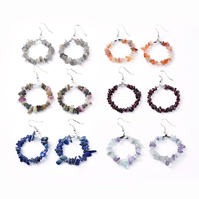 Natural & Synthetic Mixed Gemstone Dangle Earrings EJEW-E255-D-1