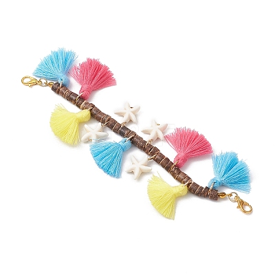 Natural Coconut & Polycotton Tassel & Synthetic Turquoise Pendant Decorations HJEW-JM03669-02-1