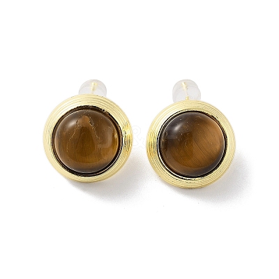 Natural Tiger Eye Ear Studs EJEW-P256-63G-1