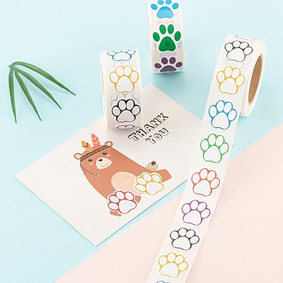 6 Rolls 2 Style Flat Round Paw Print Pattern Tag Stickers DIY-LS0003-54-1