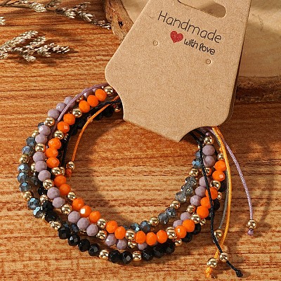 Handmade Summer Vacation Style Synthetic Quartz Braided Beaded Bracelet Sets for Women Girl LE3728-5-1