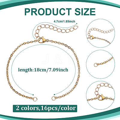 32Pcs 2 Colors 304 Stainless Steel Cable Chain Bracelet Making MAK-ME0001-11-1