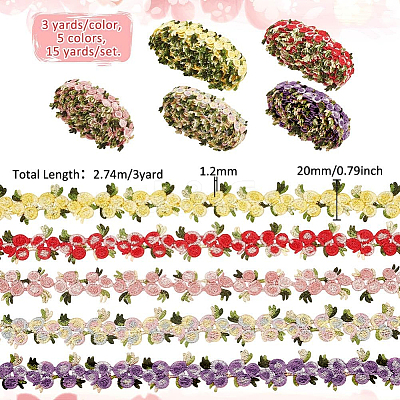 15 Yards 5 Colors Polyester Flower Lace Trim OCOR-PH0002-80-1