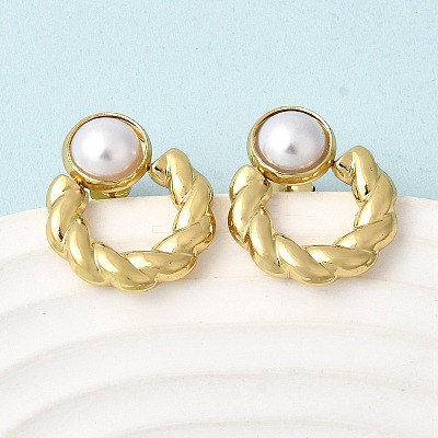 201 Stainless Steel ABS Plastic Pearl Stud Earrings EJEW-Z151-13G-03-1
