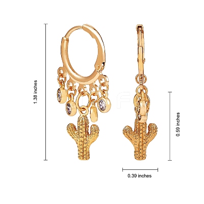 Cactus Brass Dangle Huggie Hoop Earrings EJEW-SW00001-05-1