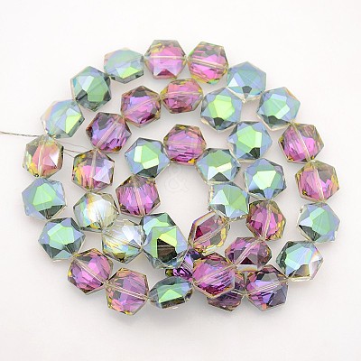 Hexagon Electroplate Full Rainbow Plated Glass Beads Strands EGLA-P015-F07-1