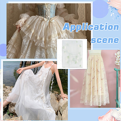Polyester Flower Pattern Mesh Fabric SENE-WH0003-45B-1