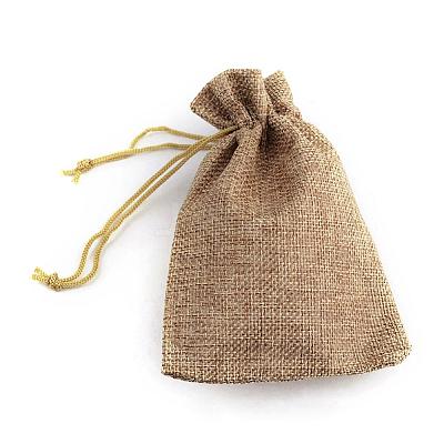 Polyester Imitation Burlap Packing Pouches Drawstring Bags X-ABAG-R005-18x13-15-1