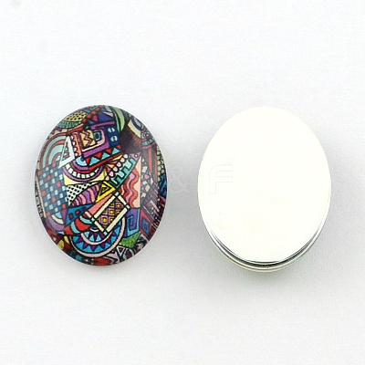 Mixed Pattern Glass Oval Flatback Cabochons for DIY Projects X-GGLA-R022-40x30-100-1