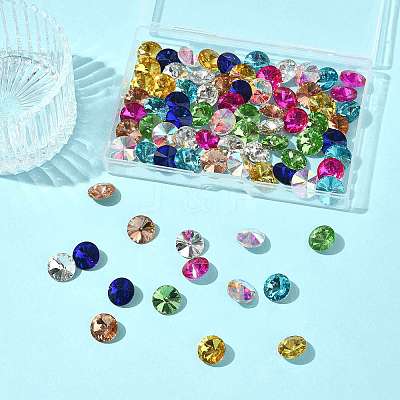 80Pcs 8 Colors Glass Pointed Back Rhinestone RGLA-FS0001-20-1