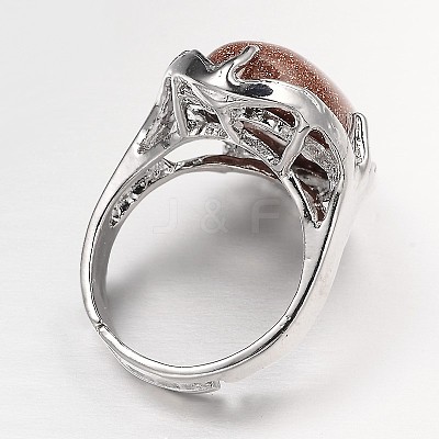Adjustable Oval Gemstone Wide Band Rings RJEW-L062-01I-1