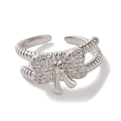 Brass Micro Pave Cubic Zirconia Open Cuff Ring RJEW-K256-58C-P-1