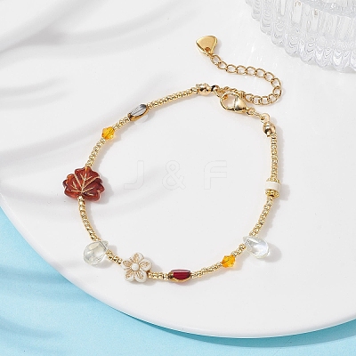 Glass Seed & Plastic Pearl Beaded Bracelet for Women BJEW-JB09687-1