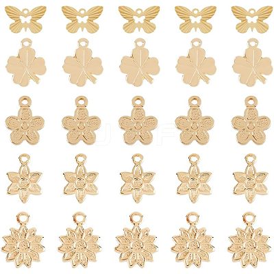 50Pcs 5 Style Rack Plating Brass Charms KK-FH0004-69-1
