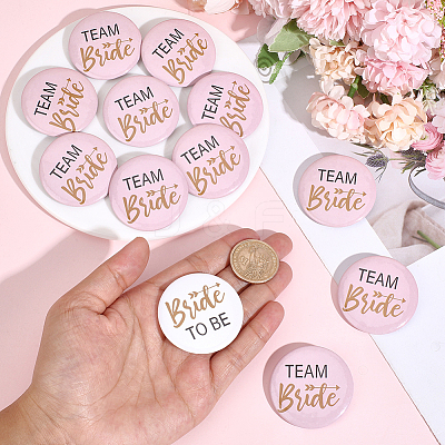 12Pcs Tinplate & Plastic Bride Badges for Wedding Party Bridal Shower Decoration AJEW-SC0032-08B-1