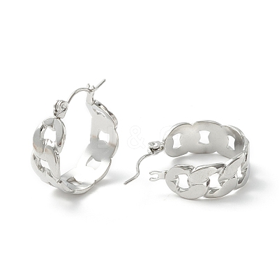 Non-Tarnish 304 Stainless Steel Cuban Link Chunky Hoop Earrings for Women EJEW-P197-07P-1
