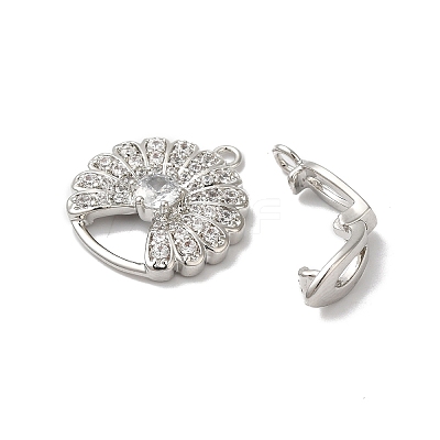 Rack Plating Brass Micro Pave Clear Cubic Zirconia Fold Over Clasps KK-A222-14P-1