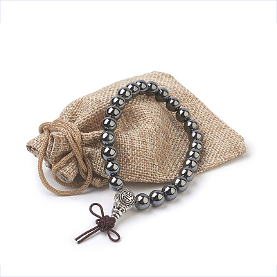 Non-Magnetic Synthetic Round Hematite Stretch Bracelets BJEW-JB03845-03-1