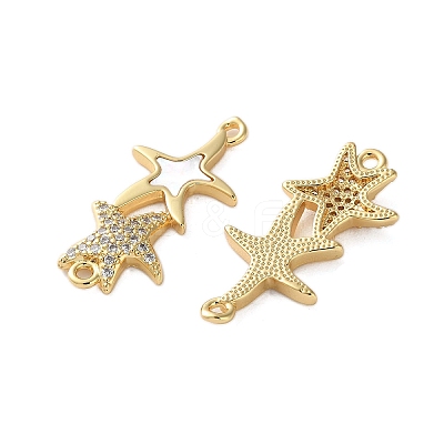 Brass Micro Pave Clear Cubic Zirconia Double Starfish Connector Charms X-KK-U070-08G-1