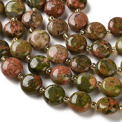 Natural Unakite Beads Strands G-H005-B11-01-1