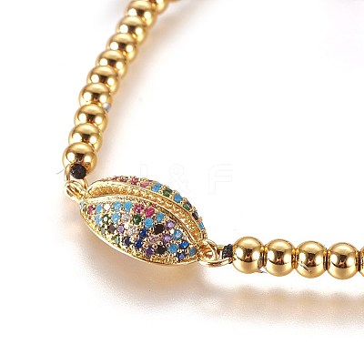 Adjustable Brass Micro Pave Cubic Zirconia Beaded Bracelets BJEW-L652-13G-1