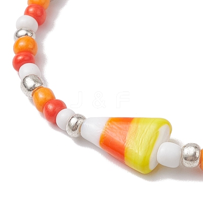 Halloween Candy Corn Acrylic & Glass Seed Beaded Stretch Bracelets Women BJEW-JB10525-03-1