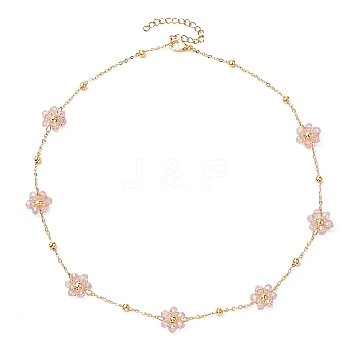 Flower Glass Beads Necklace NJEW-JN04937-1