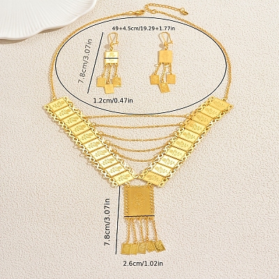 Vintage Brass Rectangle with Rose Tassel Earrings & Necklaces Sets for Women ZM7021-1