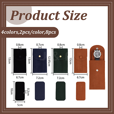 8Pcs 4 Styles Plush Cloth Watch Storage Bags with Snap Button TP-DR0001-06-1
