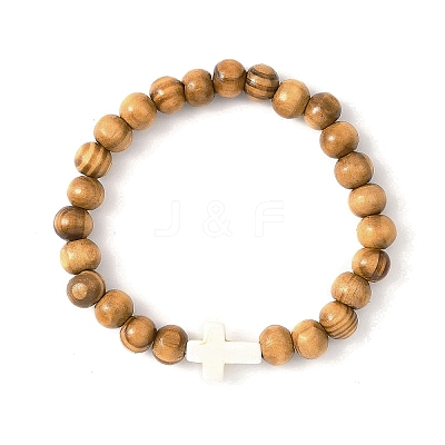 Round Wooden Beads Stretch Bracelets BJEW-JB12671-1