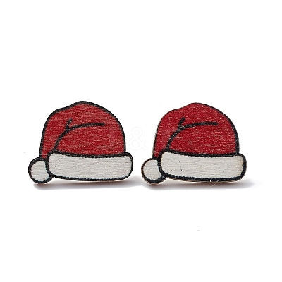 Christmas Printed Wooden Stud Earrings EJEW-D046-04-1