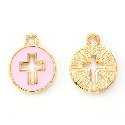 Light Gold Plated Alloy Enamel Pendants ENAM-R136-18B-1