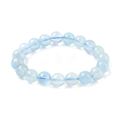 Natural Aquamarine Round Bead Stretch Bracelets for Men Women BJEW-U034-01B-01-1
