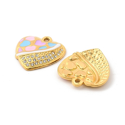 304 Stainless Steel with Crystal Rhinestone Enamel Pendants STAS-G358-11G-1