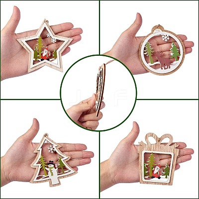 10Pcs 5 Style Wooden Ornaments WOOD-SZ0004-04-1