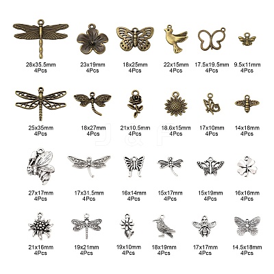 96Pcs 24 Style Tibetan Style Alloy Pendants TIBE-LS0001-03-1