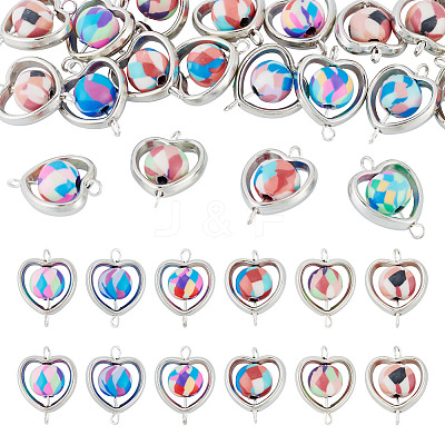20Pcs Polymer Clay Heart & CCB Frame Links Connector Charms CLAY-TADJ0001-07-1