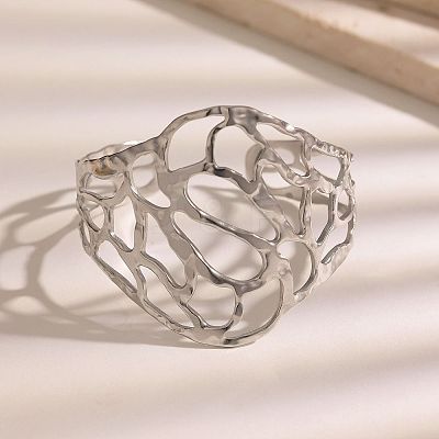 304 Stainless Steel Hollow Leaf Wide Open Cuff Bangles for Women WG4B663-02-1